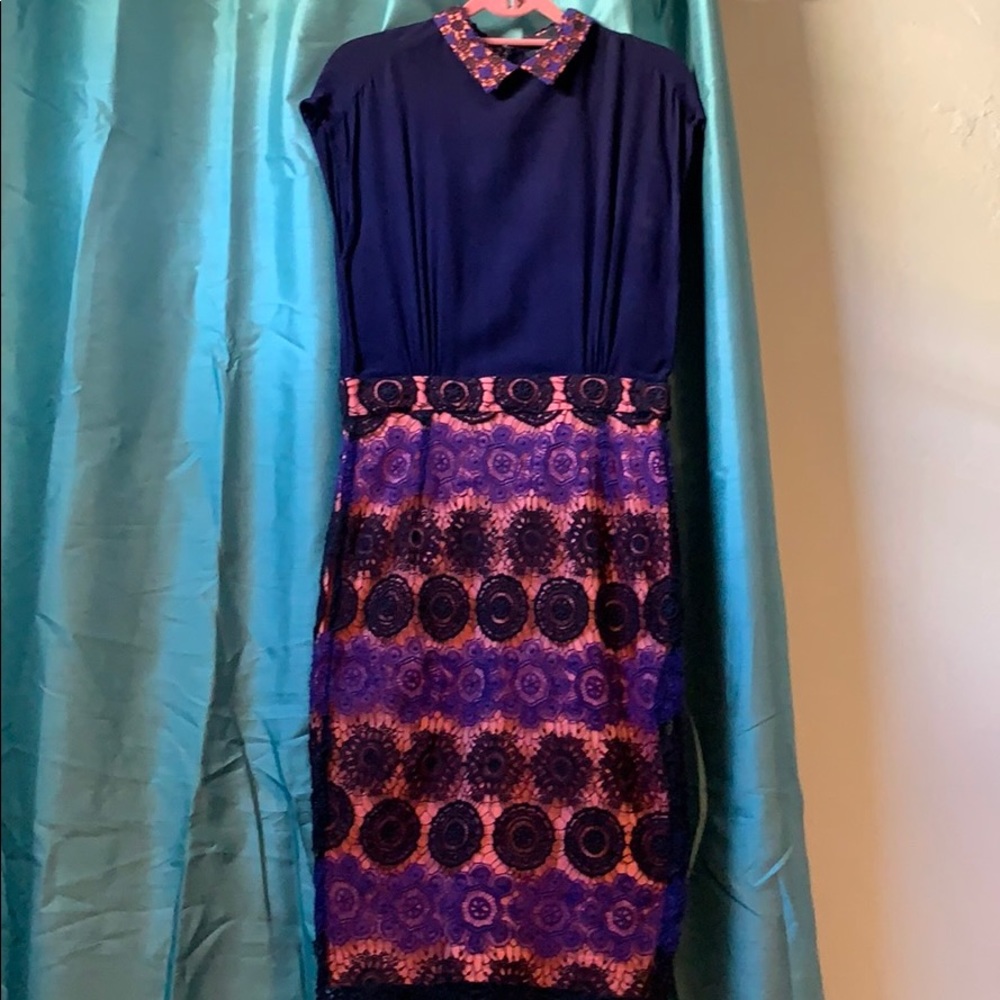 French Connection Blue Peter Pan collar Lace skirt